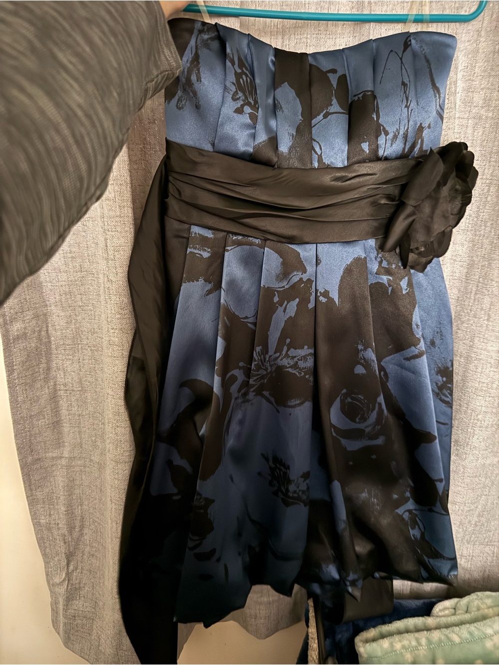 Kohl's Strapless Navy and Black Floral Satin Cocktail Dress